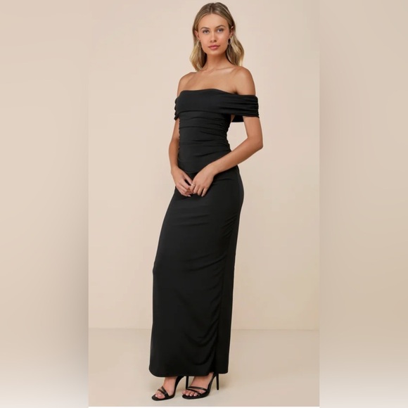 Lulus Brilliant Elegance Black Off-the-shoulder Backless Maxi Dress - Size L - Picture 3 of 4